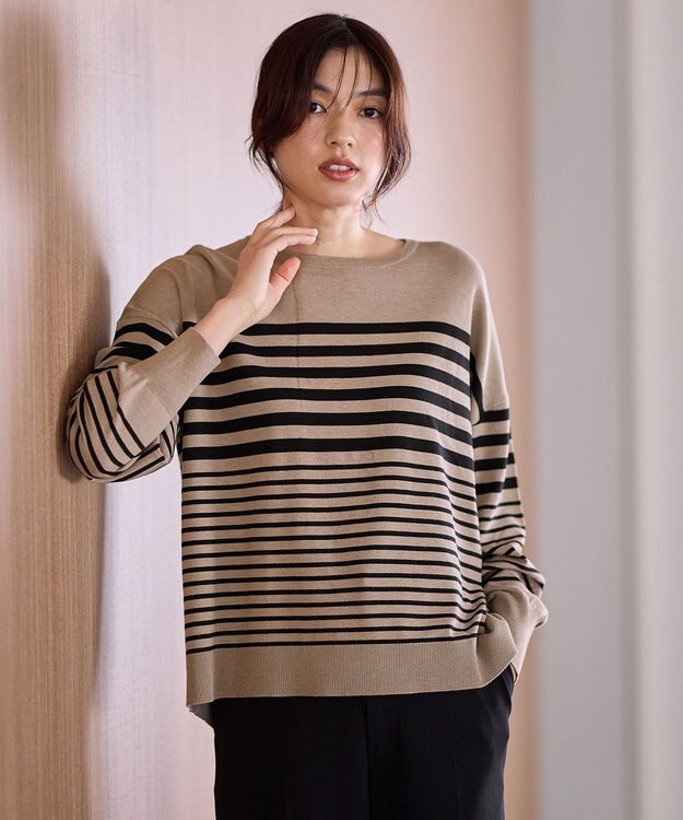 ANY 【洗濯機可】ボーダーニット モカ×クロ