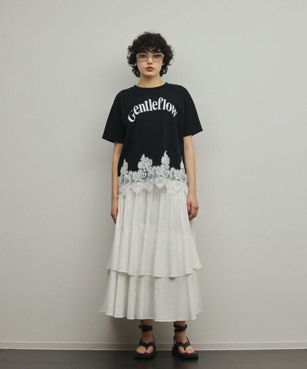 GRACE CONTINENTAL レースヘムロゴTシャツ ブラック