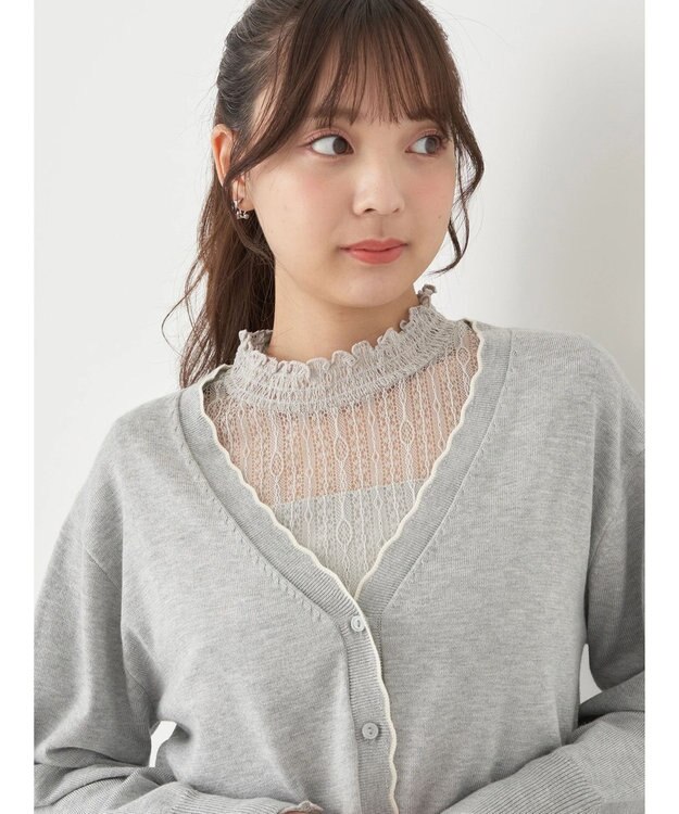 earth music&ecology ちびスカラップカーディガン Light Gray