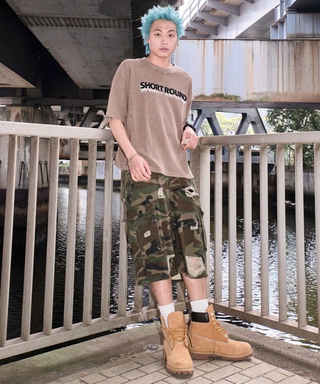 WEGO 【ユニセックス着用ITEM/MLサイズ展開】ブリーチワッフルダメージグラフィックT（SS） ブラウン