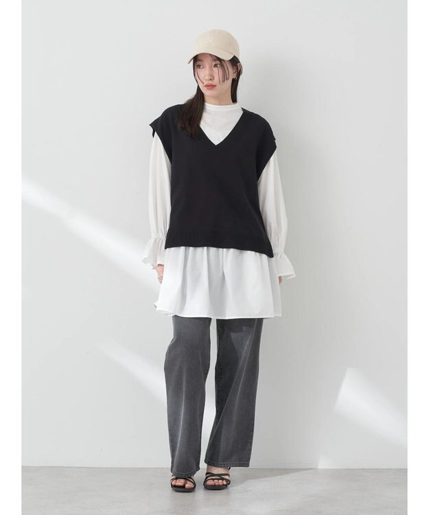 earth music&ecology ＳＥＴ２点Ｖネックベスト＋スタンドカラーチュニック Ivory