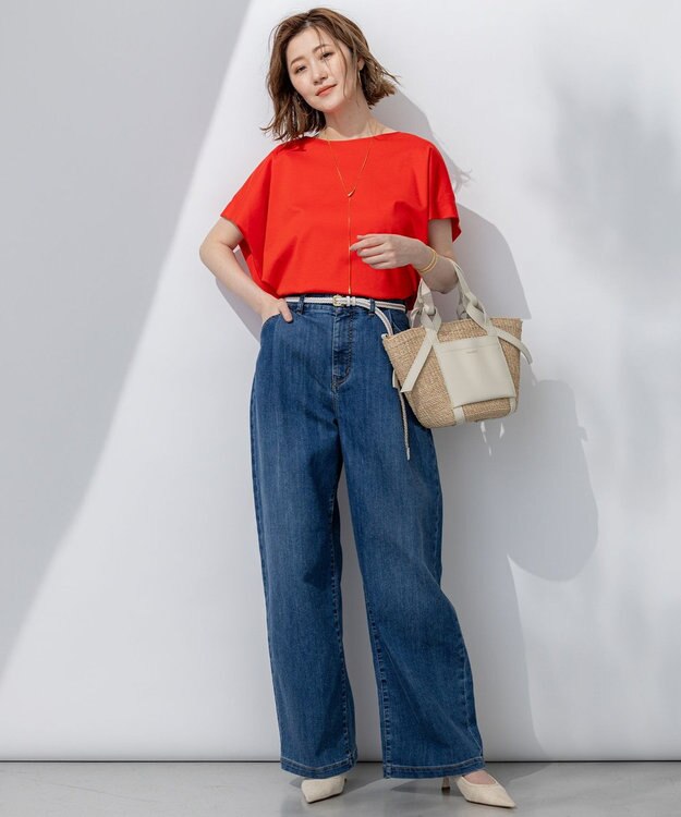 23区 L 【Oggi6月号掲載/接触冷感】23区DENIM サマー タック ワイド パンツ ウォッシュドブルー系