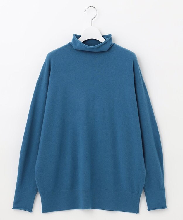 自由区 【洗える】ソフトウールハイゲージ ハイネックニット ブルー系