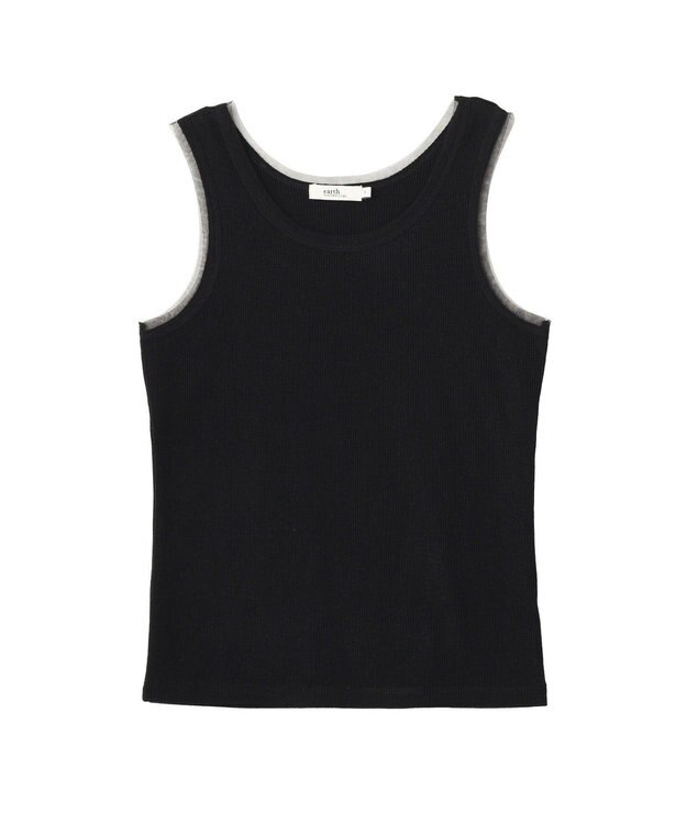 earth music&ecology エッジチュールラメテレコタンクトップ Black
