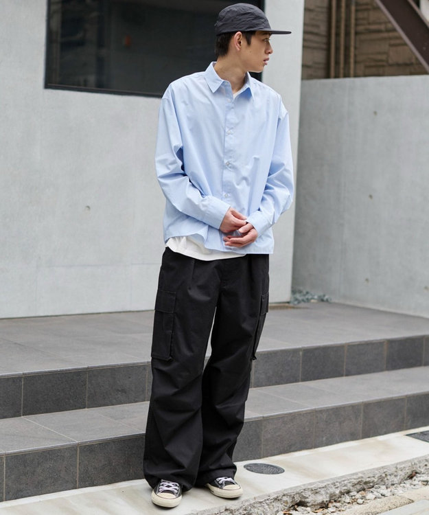 WEGO 【ユニセックス着用ITEM/MLサイズ展開】クロップドブロードシャツ ブルーストライプ