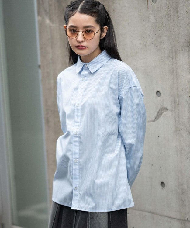 WEGO 【ユニセックス着用ITEM/MLサイズ展開】クロップドブロードシャツ ブルーストライプ