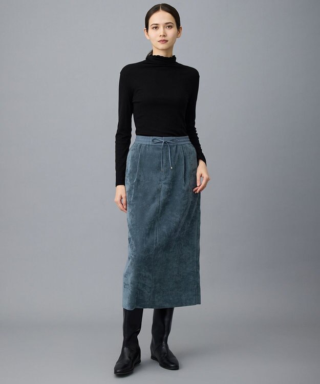 自由区 L 【17号サイズまで展開・SHIHOさん着用】ソフトコーデュロイ スカート ダルブルー