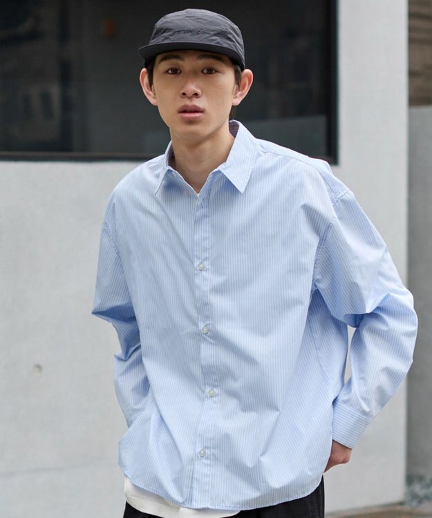 WEGO 【ユニセックス着用ITEM/MLサイズ展開】クロップドブロードシャツ ブルーストライプ