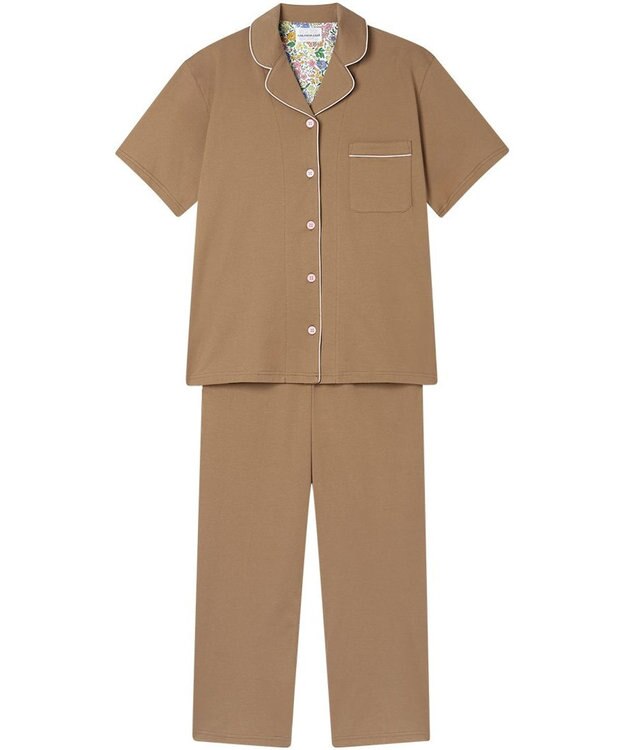 une nana cool 【綿100%】60/2 やわらか天竺 半袖開襟パジャマ MADE WITH LIBERTY FABRIC ベージュ