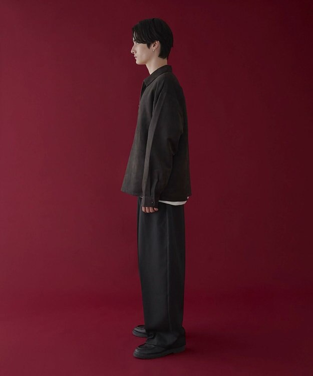 WEGO フェイクスウェードハーフZIPシャツ（LS） ブラック中濃色