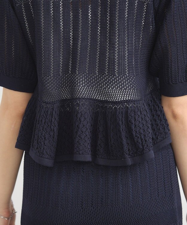 earth music&ecology ＳＥＴ２点レース編みペプラムカーデ＋スカート Navy