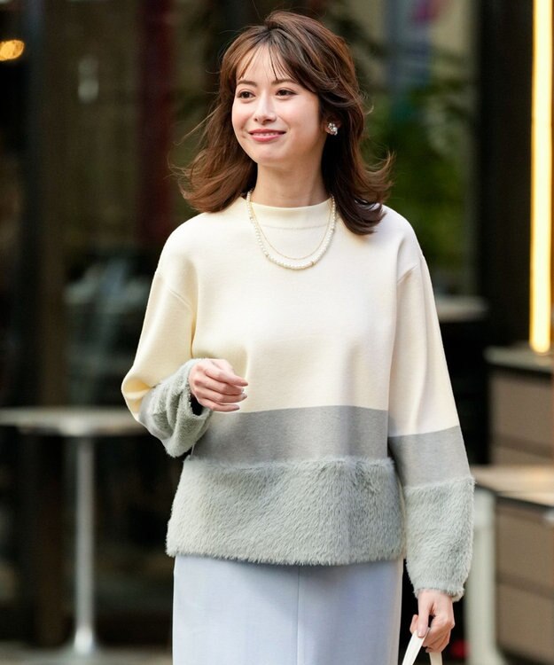 ANY SIS フェザーブロッキング ニット ミント