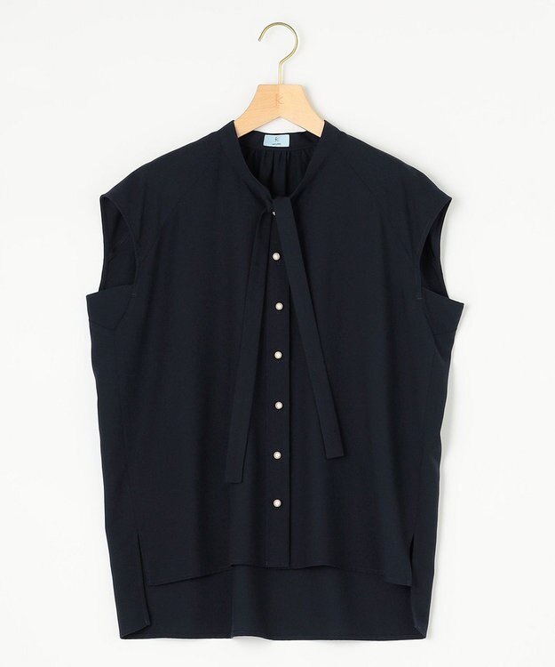 組曲 【洗える・イージーケア】シアーカルゼ ボウタイ ブラウス ネイビー系