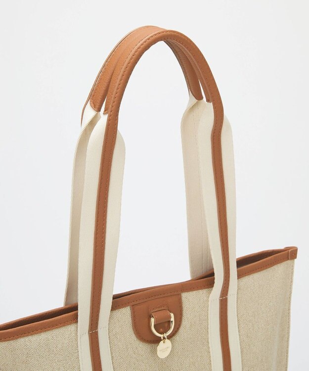 TOPKAPI 【TREASURE TOPKAPI】レザーコンビ ストライプハンドル スリム トートバッグ　A4 / 軽量 キャメル