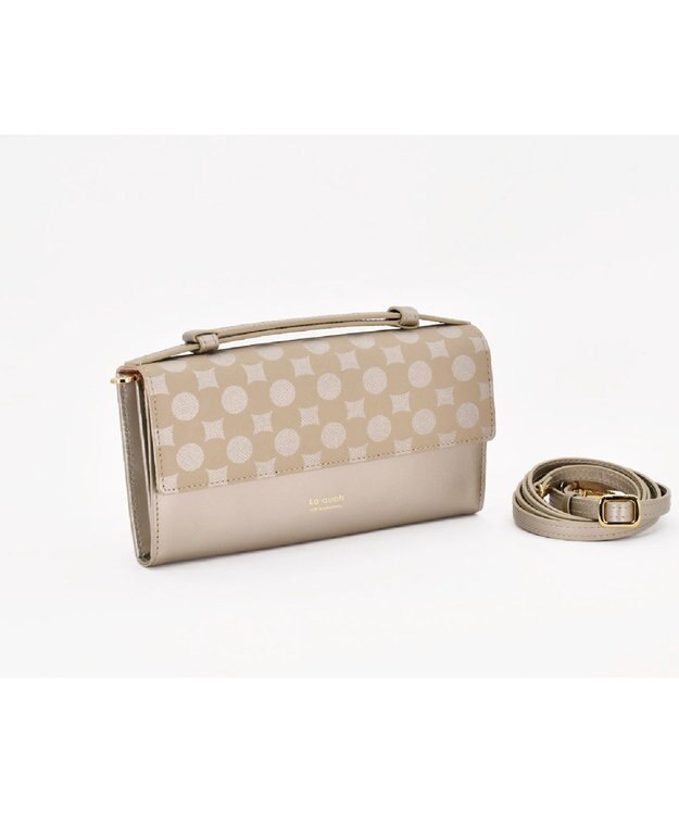 MIYABIYA La quoh with kirakaracho 南蛮七宝プリントレザー お財布ショルダー 利休白茶金色(ゴールド)