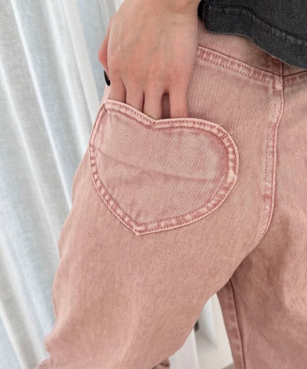 WEGO ハートポケットストレートデニムパンツ ピンク
