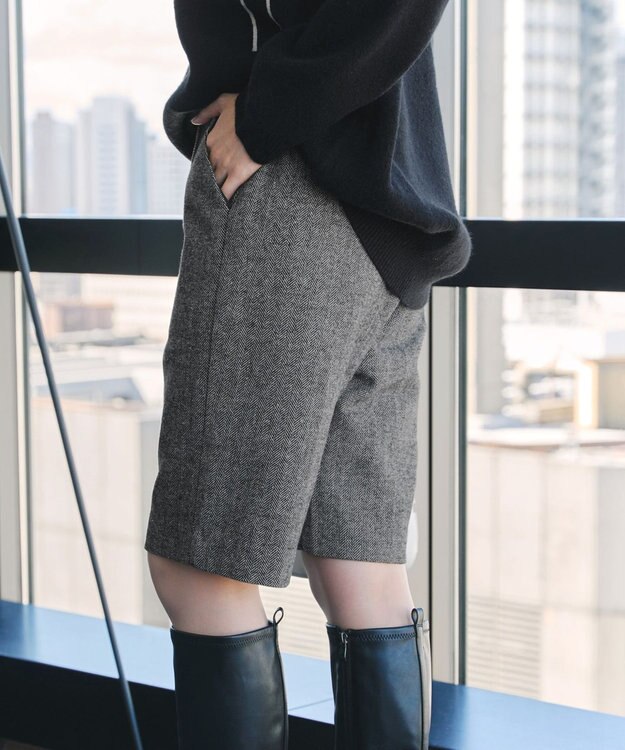 Tiaclasse 【洗える】ウール調キュロットパンツ チャコールグレー