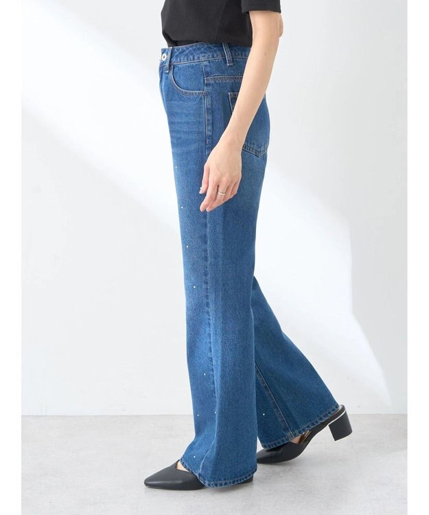 earth music&ecology ラインストーンフレアデニムパンツ Medium Indigo