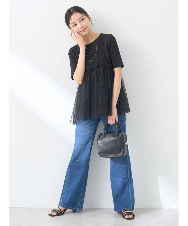 earth music&ecology ラインストーンフレアデニムパンツ Medium Indigo