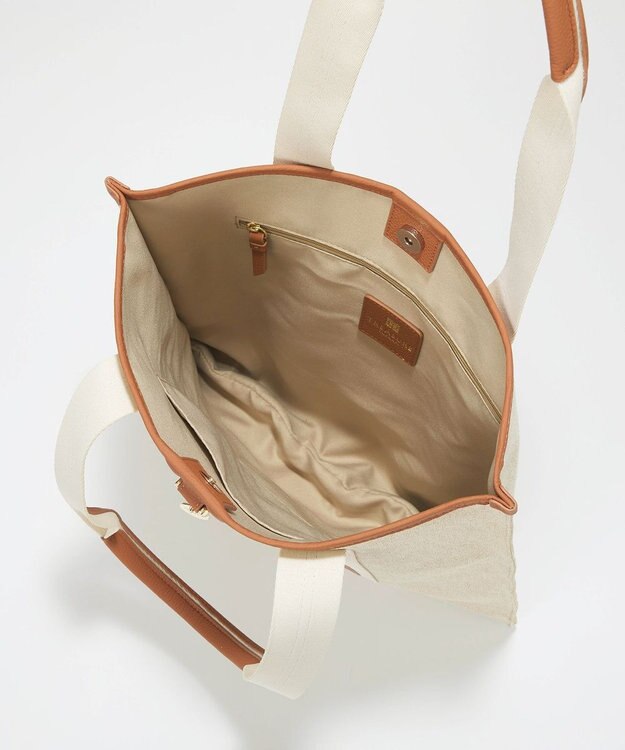 TOPKAPI 【TREASURE TOPKAPI】レザーコンビ ストライプハンドル スリム トートバッグ　A4 / 軽量 キャメル