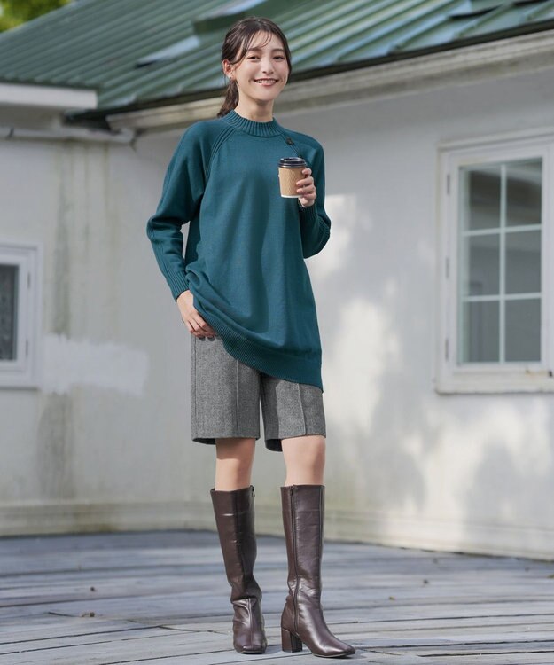 Tiaclasse 【洗える】ウール調キュロットパンツ チャコールグレー