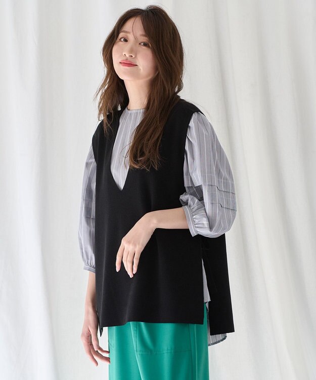 ANY L 【洗濯機可】サイドリボン ニットベスト ブラック