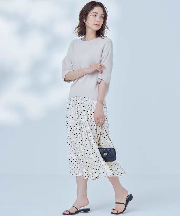 組曲 S 【WEB限定】コットンポリエステル5分袖リラクシー ニット グレージュ系