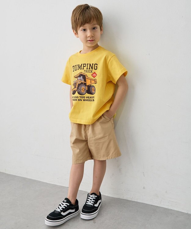 ANY KIDS 【洗濯機可能】はたらく車プリント 半袖Tシャツ イエロー