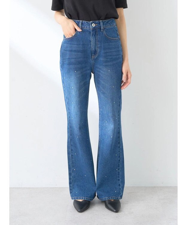 earth music&ecology ラインストーンフレアデニムパンツ Medium Indigo