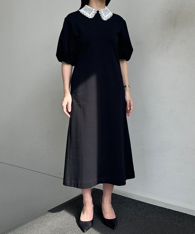 組曲 【2WAY】レース襟フレンチテリー ワンピース ブラック系