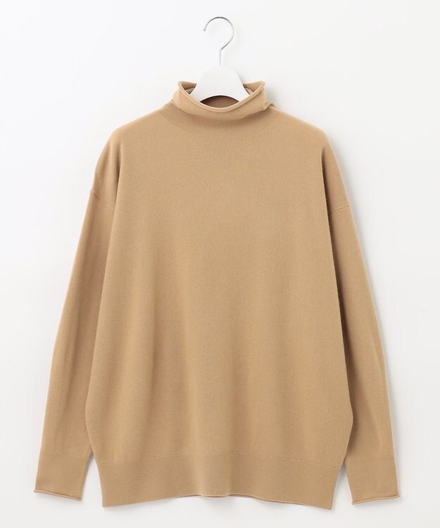 自由区 【洗える】ソフトウールハイゲージ ハイネックニット キャメル系