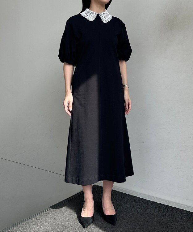 組曲 【2WAY】レース襟フレンチテリー ワンピース ブラック系