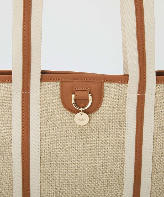 TOPKAPI 【TREASURE TOPKAPI】レザーコンビ ストライプハンドル スリム トートバッグ　A4 / 軽量 キャメル