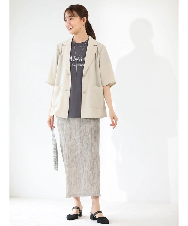 Green Parks メランジプリーツＩラインスカート Gray Beige