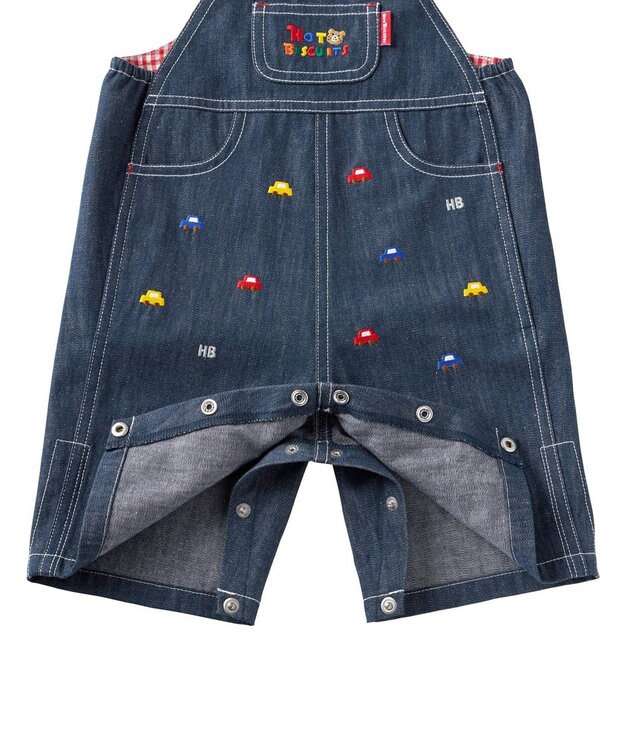 MIKI HOUSE HOT BISCUITS 【70-110cm】 くるま刺繍 デニム オーバーオール 紺