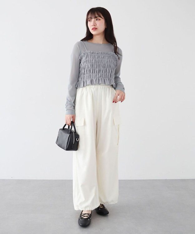 Green Parks ＳＥＴ２点　シャーリングビスチェ＋メッシュインナー Gray