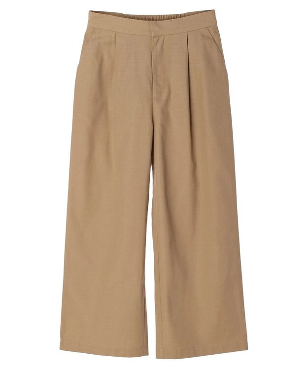 Green Parks 綿麻混タックストレートワイドパンツ Dark Beige