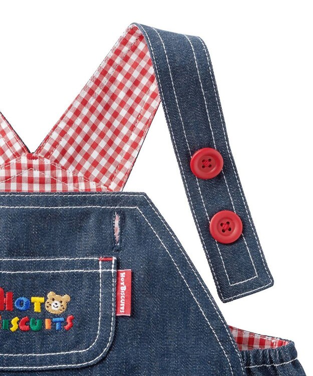 MIKI HOUSE HOT BISCUITS 【70-110cm】 くるま刺繍 デニム オーバーオール 紺