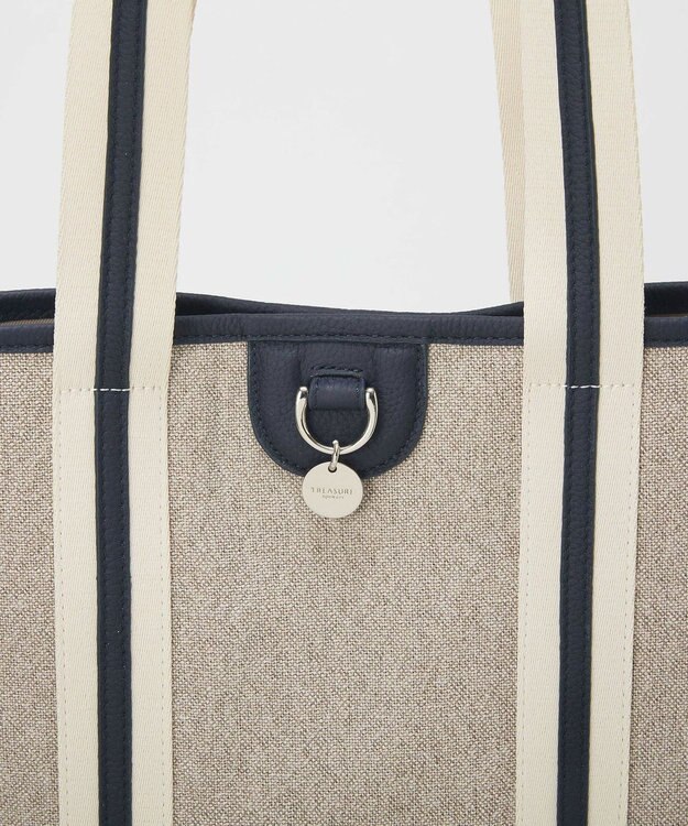 TOPKAPI 【TREASURE TOPKAPI】レザーコンビ ストライプハンドル スリム トートバッグ　A4 / 軽量 ネイビー