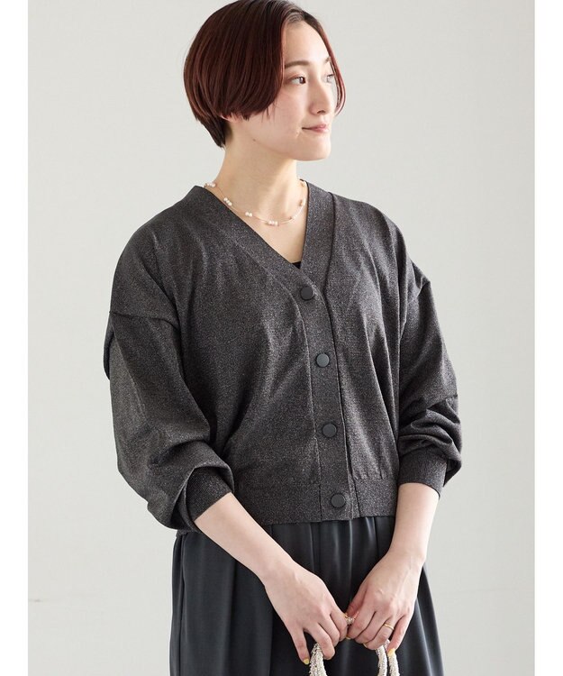 Te chichi 14G綿ポリVネックカーディガン チャコールグレー