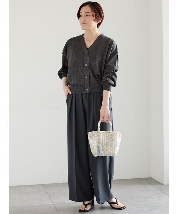 Te chichi 14G綿ポリVネックカーディガン チャコールグレー