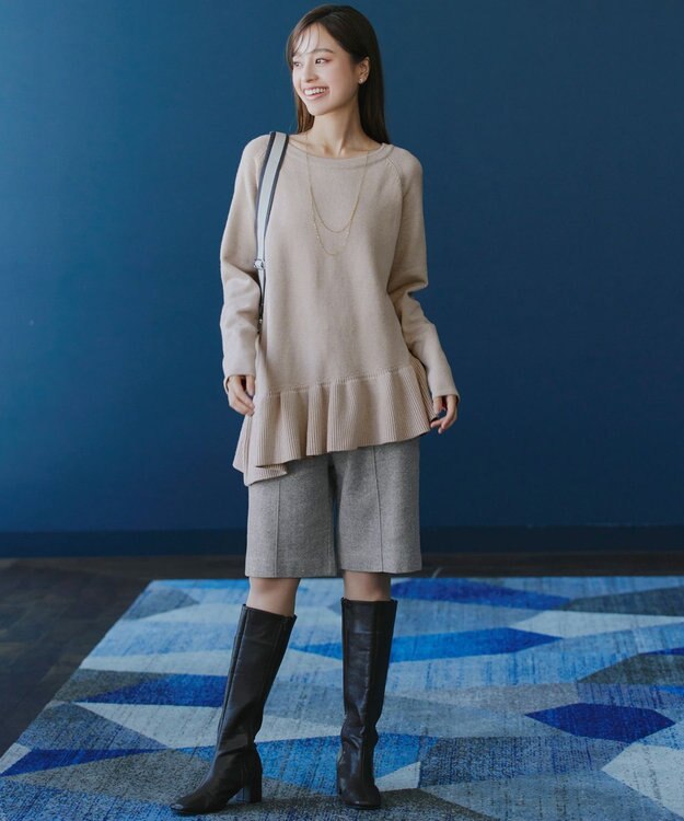 Tiaclasse 【洗える】ウール調キュロットパンツ グレー