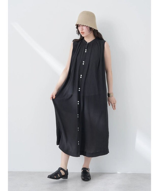 earth music&ecology ノースリーブギャザーワンピース Black