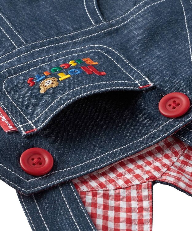 MIKI HOUSE HOT BISCUITS 【70-110cm】 くるま刺繍 デニム オーバーオール 紺