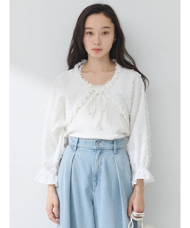 earth music&ecology ふくれジャガードボレロ Ivory