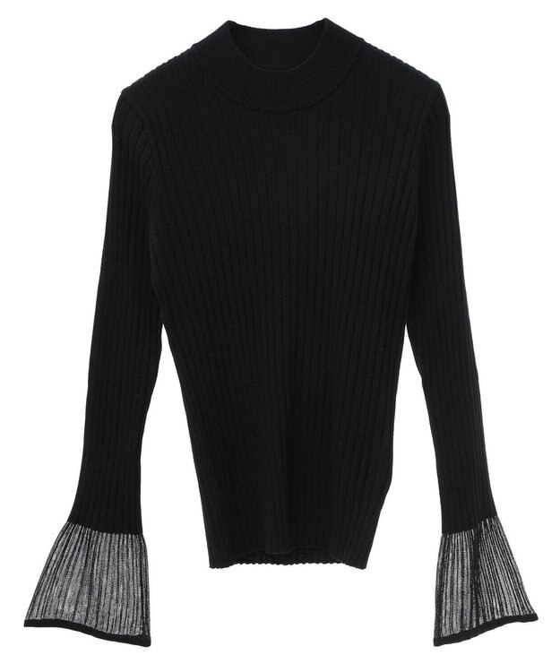 earth music&ecology シアースリーブリブハイネックプルオーバー Black