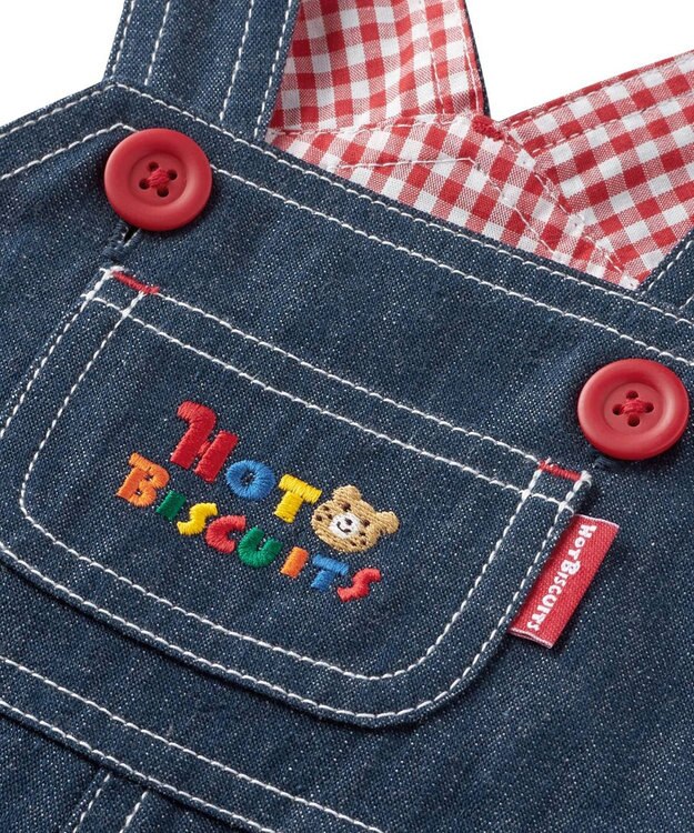 MIKI HOUSE HOT BISCUITS 【70-110cm】 くるま刺繍 デニム オーバーオール 紺