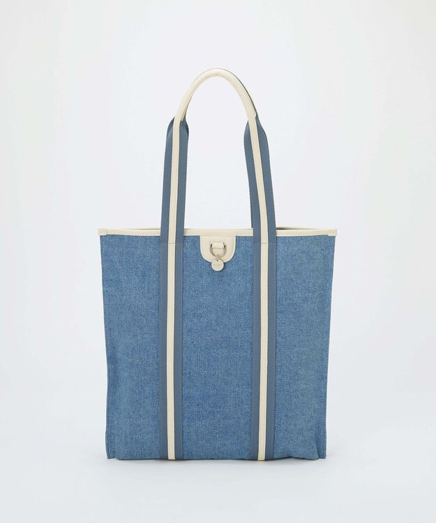 TOPKAPI 【TREASURE TOPKAPI】レザーコンビ ストライプハンドル スリム トートバッグ　A4 / 軽量 ブルー