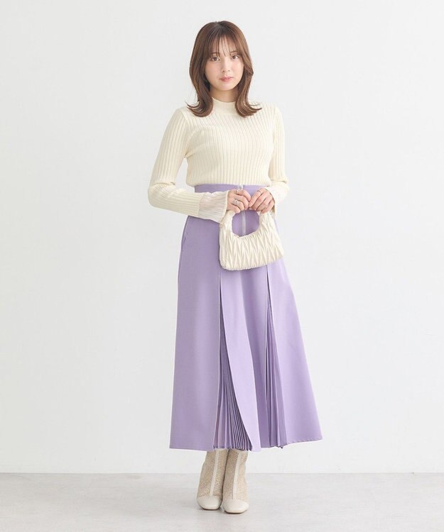 earth music&ecology シアースリーブリブハイネックプルオーバー Ivory