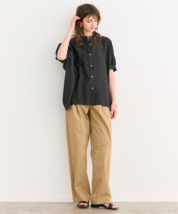 BEIGE， 【洗える】AMARYLLIS / シアーパフオーバーサイズブラウス Black